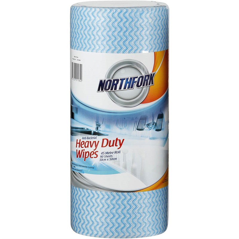 NORTHFORK ANTIBACTERIAL WIPES HEAVY DUTY 45 METRE ROLL 90 SHEETS BLUE