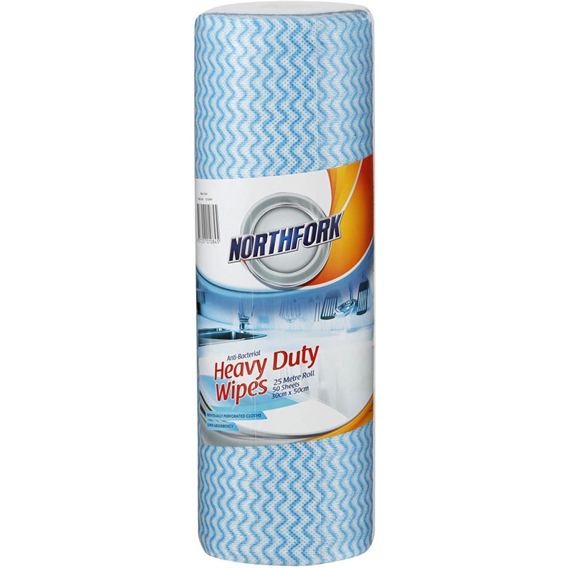 NORTHFORK HEAVY DUTY ANTIBACTERIAL PERFORATED WIPES BLUE ROLL 50 SHEETS