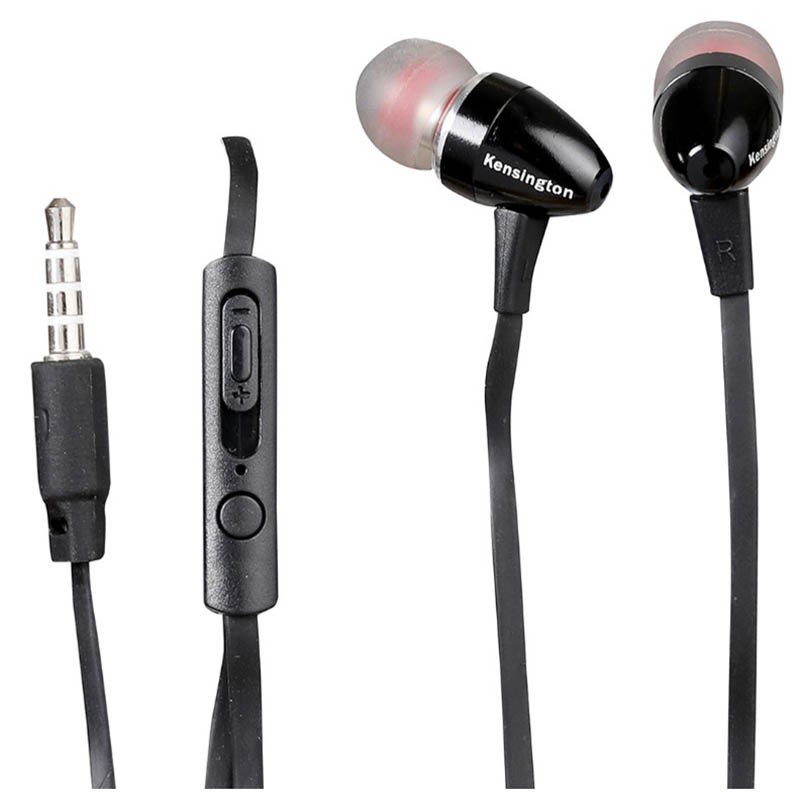 KENSINGTON STEREO EARPHONES WITH MIC AND VOLUME CONTROL BLACK