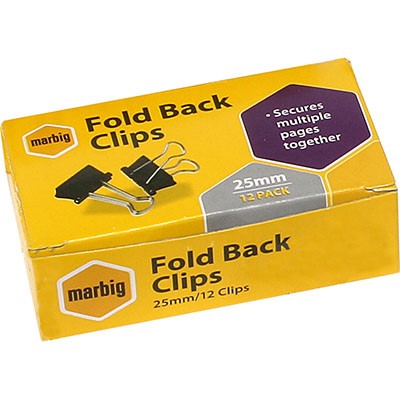 MARBIG FOLDBACK CLIP 25MM BOX 12