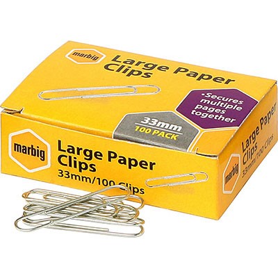 MARBIG 87085 PAPER CLIP LARGE ROUND 33MM BX100