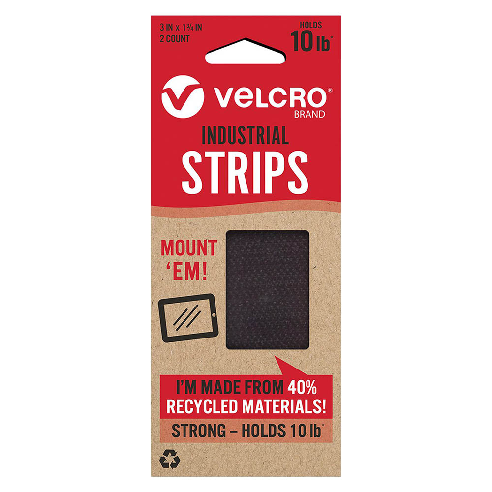 VELCRO ECO INDUSTRIAL STRIPS 76 X 45CM BLACK PACK 2