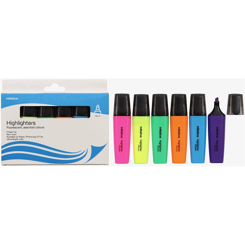 INITIATIVE HIGHLIGHTER 25MM ASSORTED WALLET 6