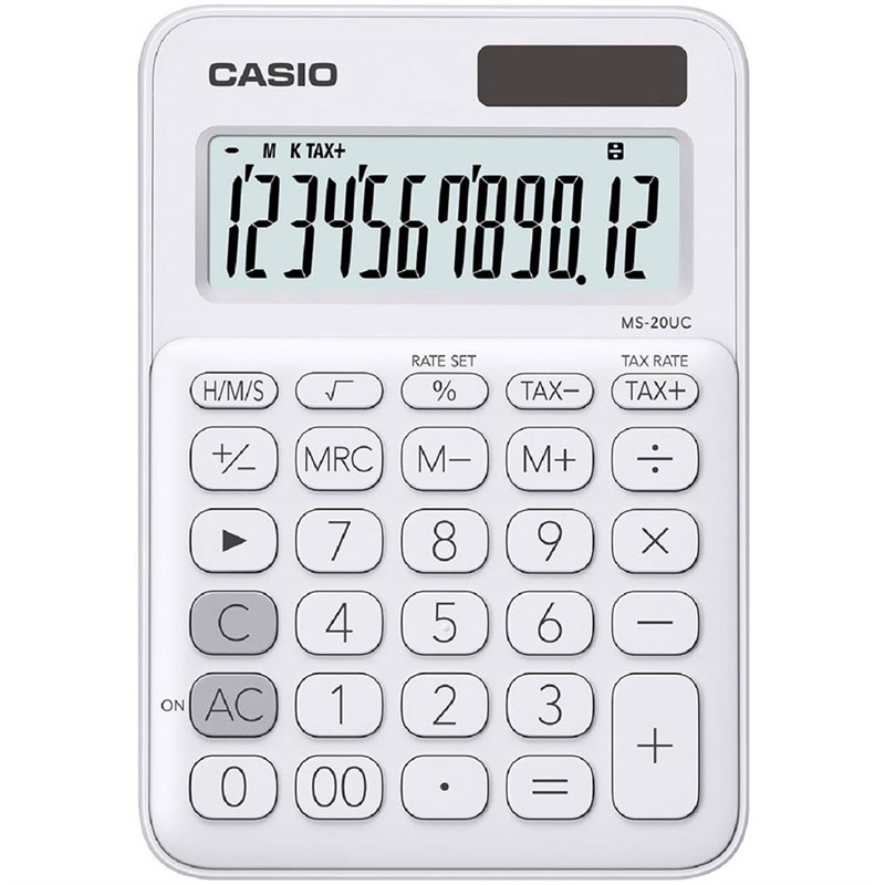 CASIO MS20UCWE MINI DESKTOP CALCULATOR 12 DIGIT WHITE