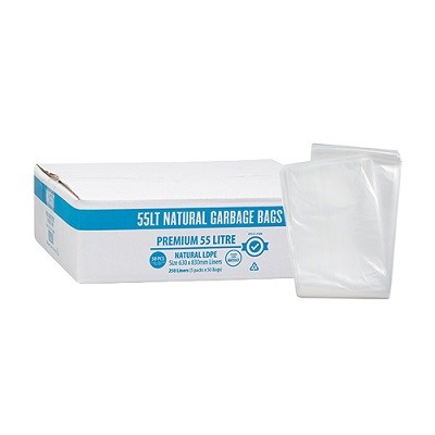 AUSTAR NATURAL BIN LINER LDPE HEAVY DUTY 55 LITRE CLEAR PACK 50