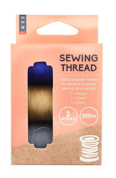 SEW THREAD 500M   PACK OF 3 ASS ROYAL FAWN AND GREY