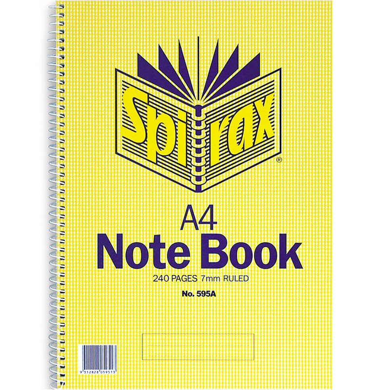 SPIRAX 56059 595A SPIRAL NOTEBOOK SIDE OPEN A4 120 LEAF 240 PAGE