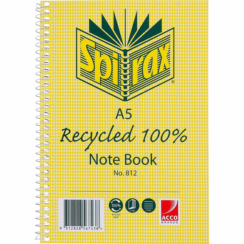 SPIRAX 56802 812 802 RECYCLED SPIRAL NOTEBOOK SIDE OPEN A5 120 PAGE