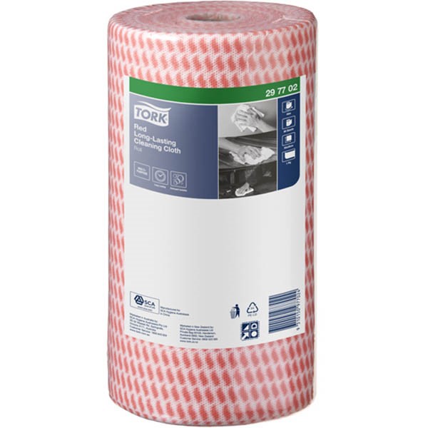TORK 297702 CLEANING CLOTH LONGLASTING L45M RED ROLL 90 SHEETS