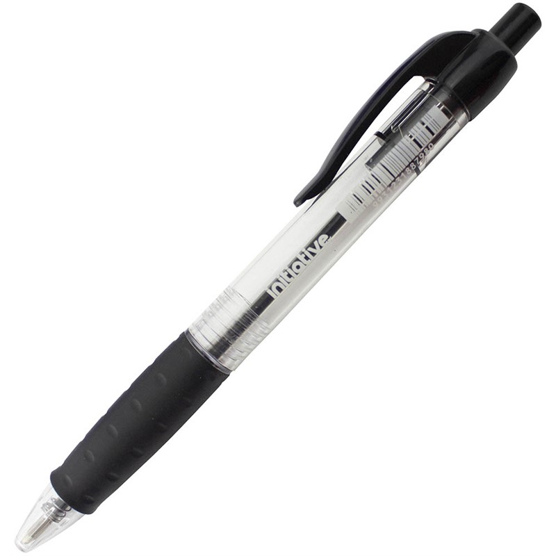 INITIATIVE RUBBER GRIP RETRACTABLE PEN MEDIUM  BLACK  BOX 12