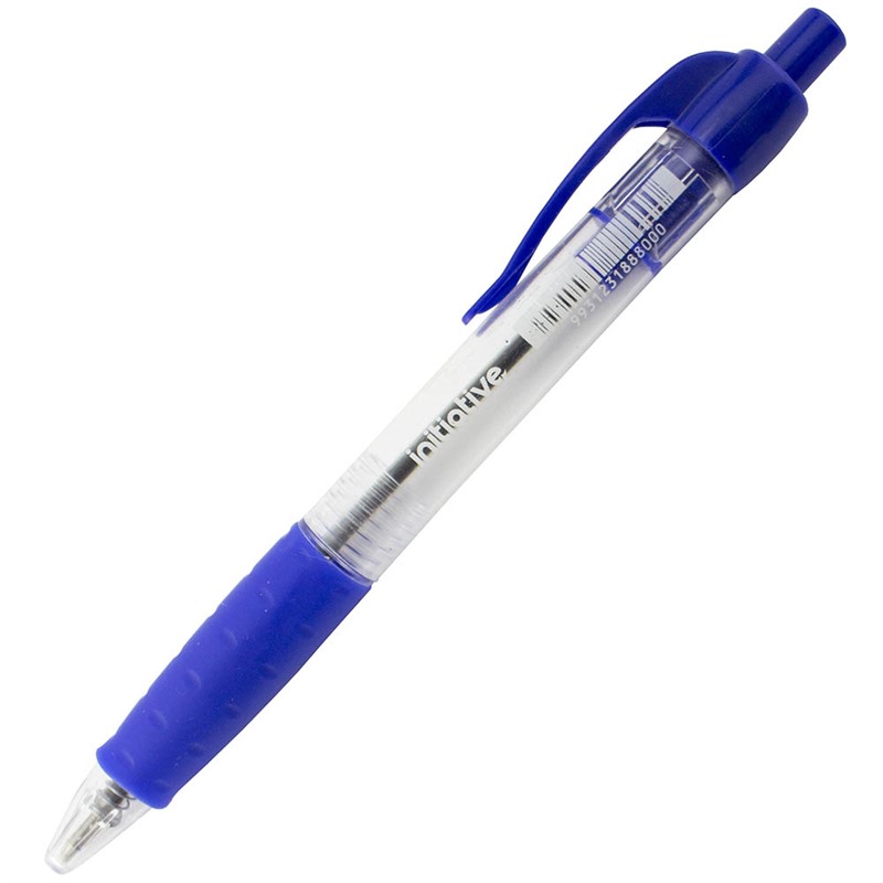 INITIATIVE RUBBER GRIP RETRACTABLE PEN MEDIUM  BLUE  BOX 12