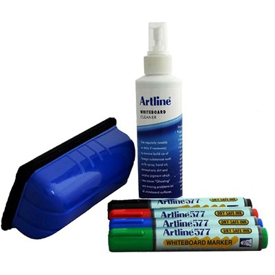 ARTLINE QTTWS1000 WHITEBOARD STARTER KIT WITH 4 MARKERS 1 ERASER AND 1 SPRAY CLEANER