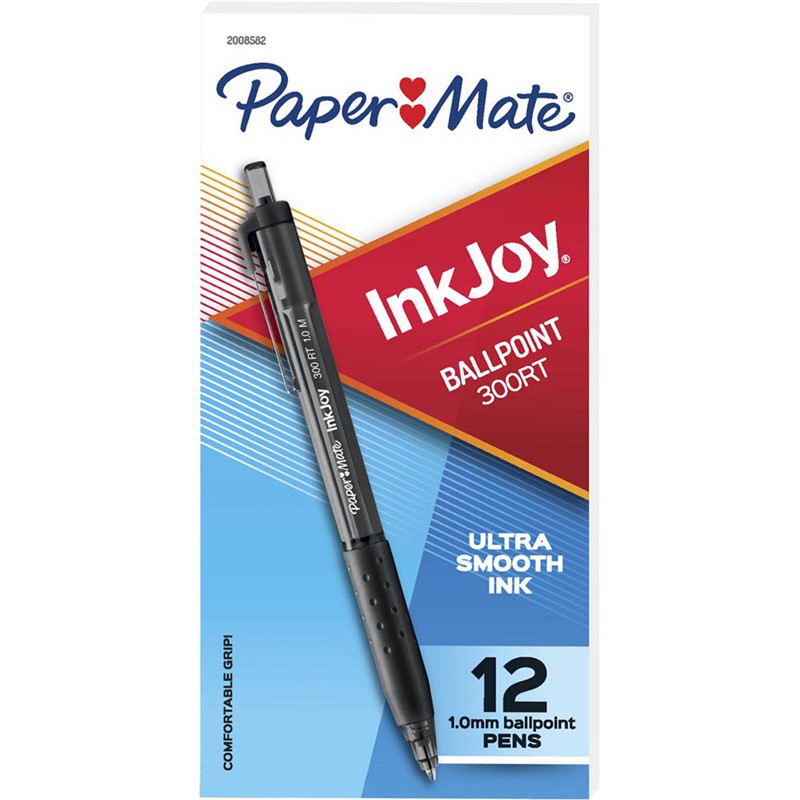 PAPERMATE INKJOY 300 RETRACTABLE BALLPOINT PEN MEDIUM BLACK BOX 12