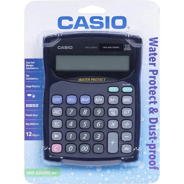 CASIO WD220MSBU WATERDUST PROTECTED CALCULATOR 12 DIGIT