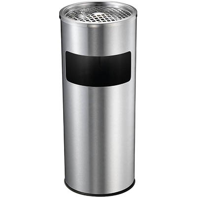 COMPASS STAINLESS STEEL LOBBY BIN WITH ASHTRAY 10L