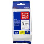 BROTHER TZE221V2 PTOUCH TAPE 9MM X 8MTR BLACK ON WHITE LAMINATED TWIN PACK