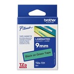 BROTHER TZE721 PTOUCH TAPE 9MM X 8MTR BLACK ON GREEN LAMINATED