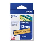 BROTHER TZEB31 PTOUCH TAPE 12MM X 5MTR BLACK ON FLURO ORANGE LAMINATED