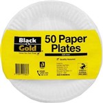 BLACK AND GOLD PAPER PLATE UNCOATED 225MM PACK 50