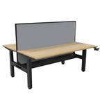 RAPIDLINE BOOST CRANK BACK TO BACK WORKSTATION WITH CABLE TRAY AND SCREEN 1200 X 1500 X 705MM NATURAL OAK TOP AND BLACK SATIN FRAME