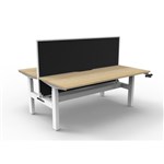 RAPIDLINE BOOST CRANK BACK TO BACK WORKSTATION WITH CABLE TRAY AND SCREEN 1200 X 1500 X 705MM NATURAL OAK TOP AND WHITE SATIN FRAME