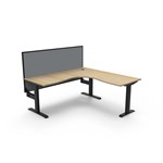 RAPIDLINE BOOST STATIC CORNER WORKSTATION WITH SCREEN 1800 X 1800MM NATURAL OAK TOP  BLACK FRAME  GREY SCREEN