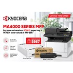 KYOCERA MA4000FX MONO LASER MULTIFUNCTION PRINTER BLACK WITH BONUS PF1100 PAPER TRAY AND BONUS TK1274 TONER