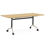 RAPIDLINE TYPHOON FLIP TOP TABLE 1500 X 750MM NATURAL OAK AND BLACK PC POLISHED ALUMINIUM FRAME